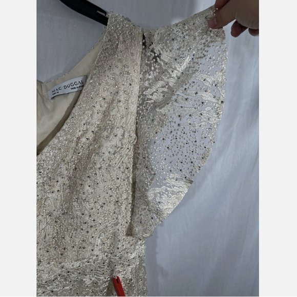 NWT $798 Mac Duggal [ 18 ] Embroidered Flutter Sleeve V-Neck Gown‎ Ivory #S738 - Picture 10 of 16